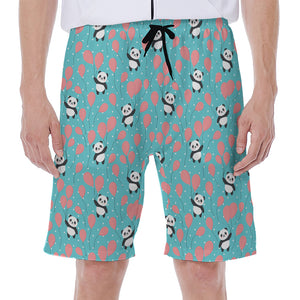 Cute Panda And Balloon Pattern Print Men's Beach Shorts