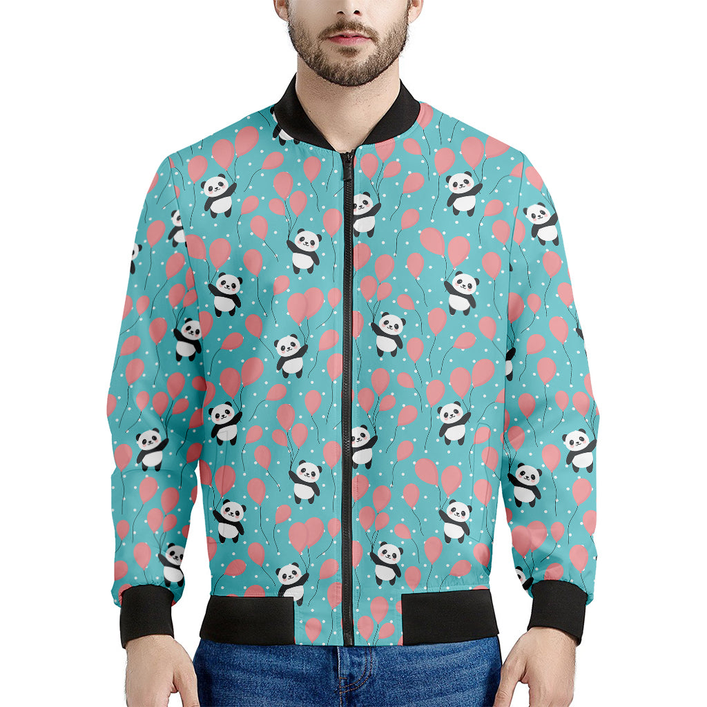 Cute Panda And Balloon Pattern Print Men's Bomber Jacket