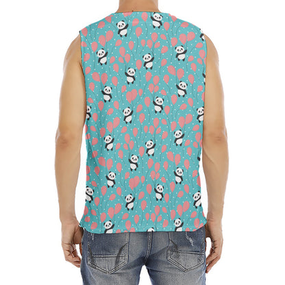 Cute Panda And Balloon Pattern Print Men's Fitness Tank Top