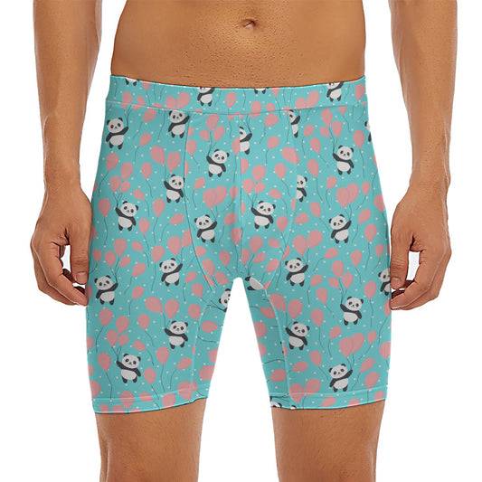 Cute Panda And Balloon Pattern Print Men's Long Boxer Briefs