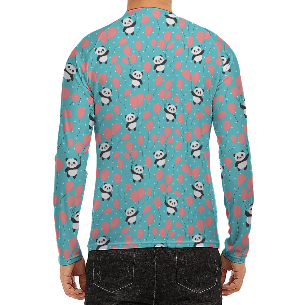 Cute Panda And Balloon Pattern Print Men's Long Sleeve Rash Guard