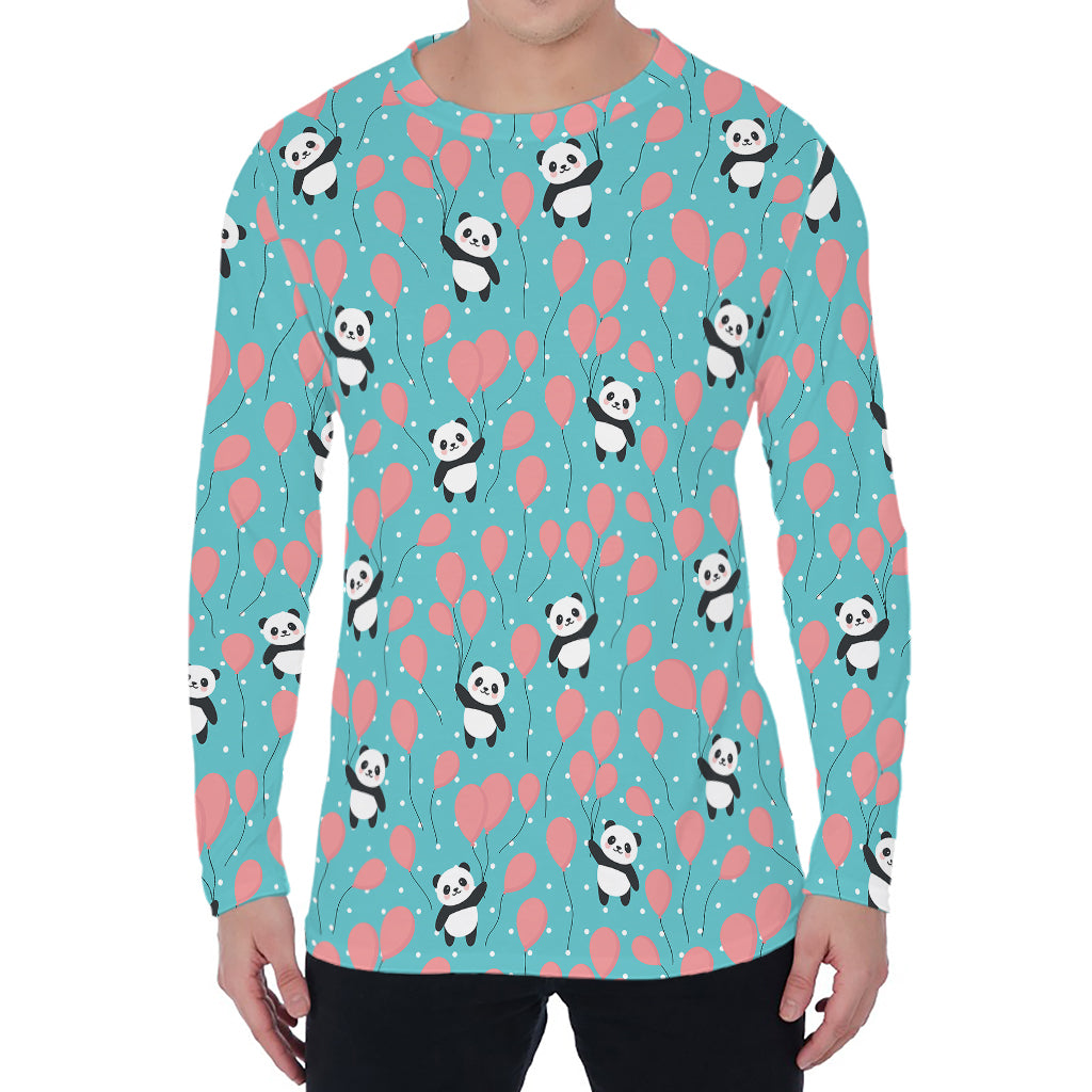 Cute Panda And Balloon Pattern Print Men's Long Sleeve T-Shirt