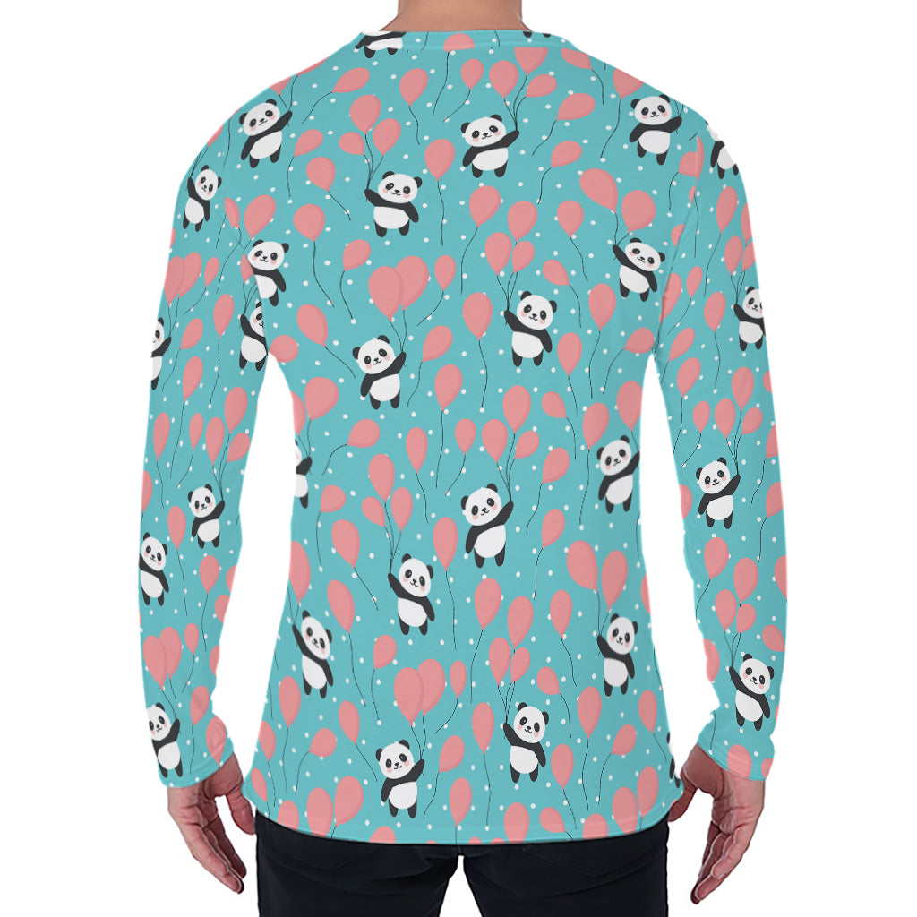 Cute Panda And Balloon Pattern Print Men's Long Sleeve T-Shirt