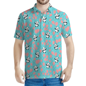 Cute Panda And Balloon Pattern Print Men's Polo Shirt