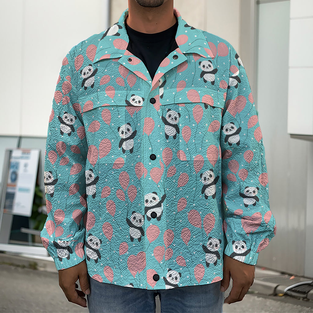 Cute Panda And Balloon Pattern Print Men's Shirt Jacket