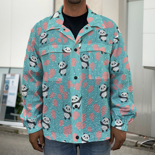 Cute Panda And Balloon Pattern Print Men's Shirt Jacket