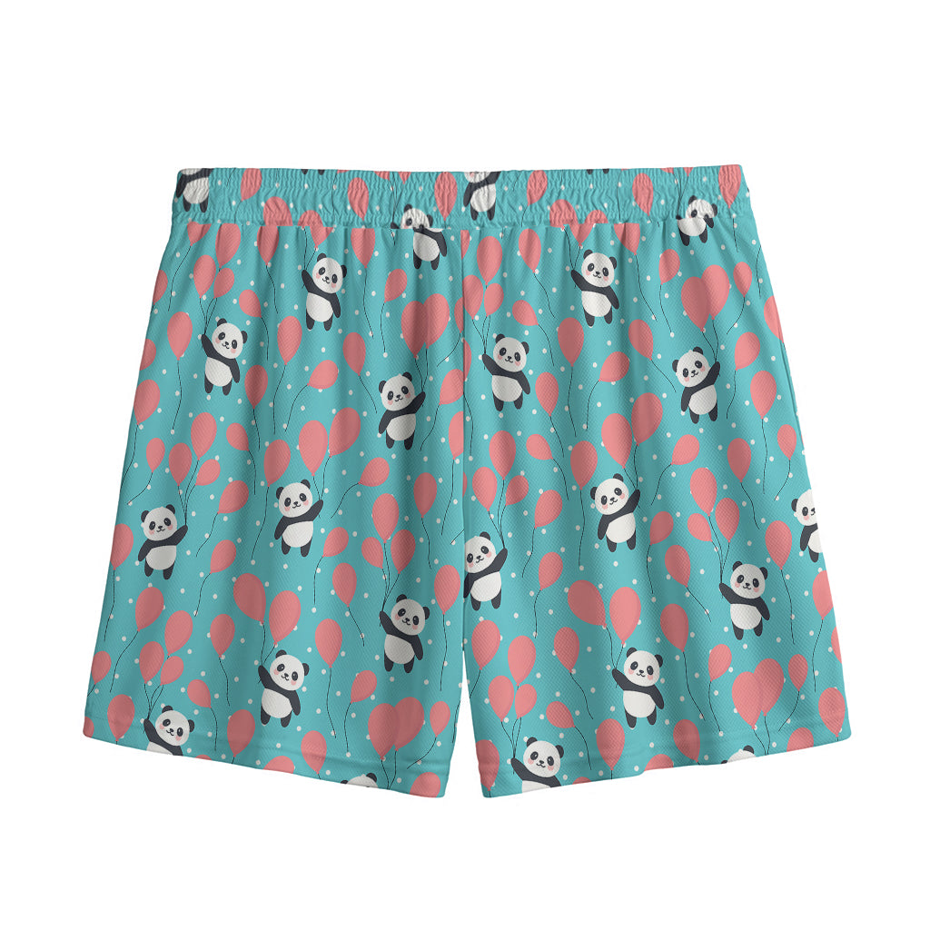 Cute Panda And Balloon Pattern Print Mesh Shorts