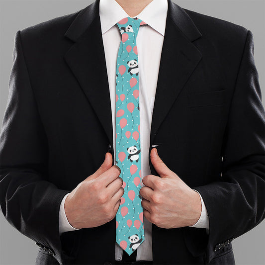 Cute Panda And Balloon Pattern Print Necktie