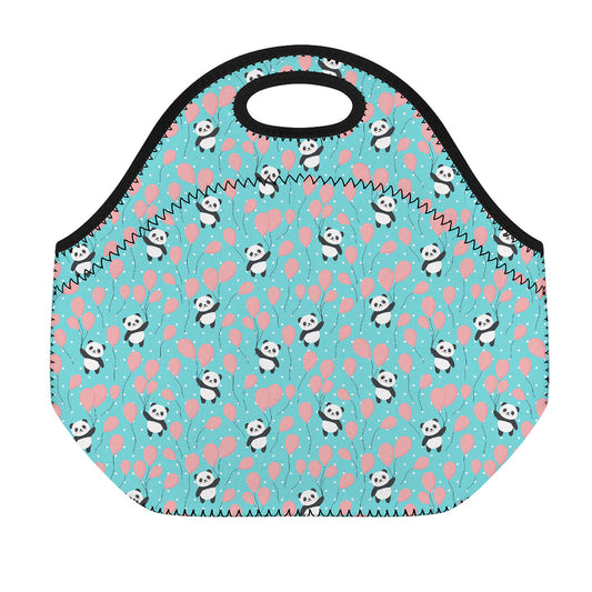 Cute Panda And Balloon Pattern Print Neoprene Lunch Bag