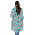 Cute Panda And Balloon Pattern Print Open Front Beach Cover Up
