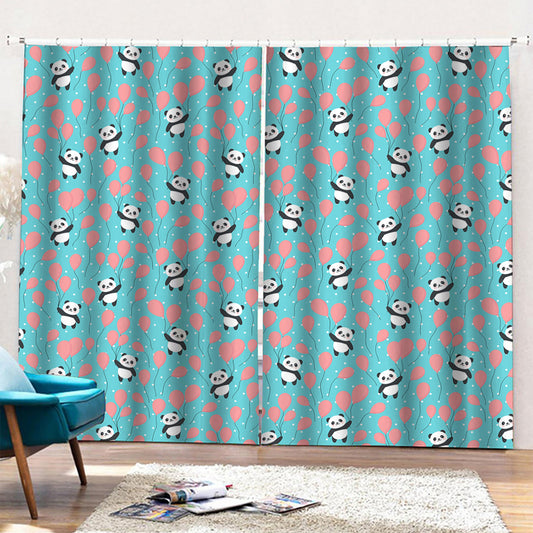 Cute Panda And Balloon Pattern Print Pencil Pleat Curtains
