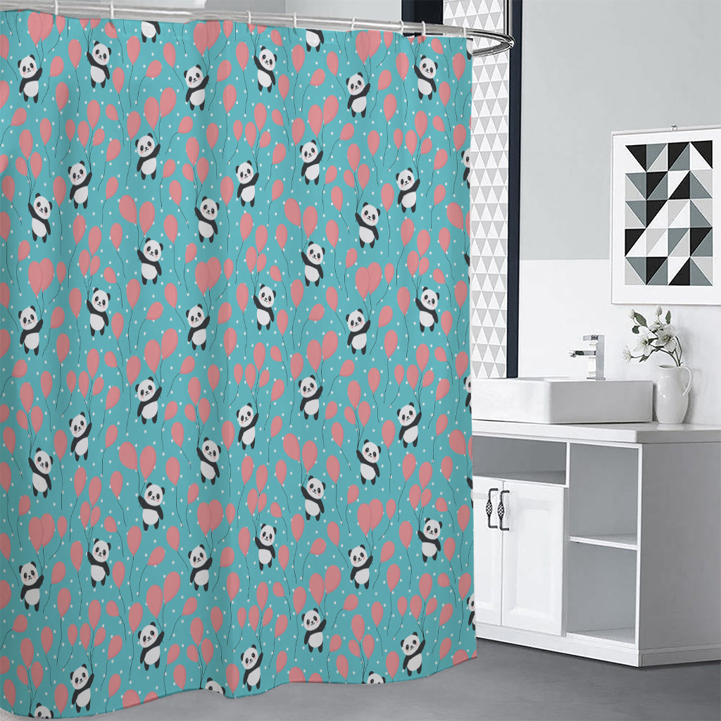 Cute Panda And Balloon Pattern Print Premium Shower Curtain
