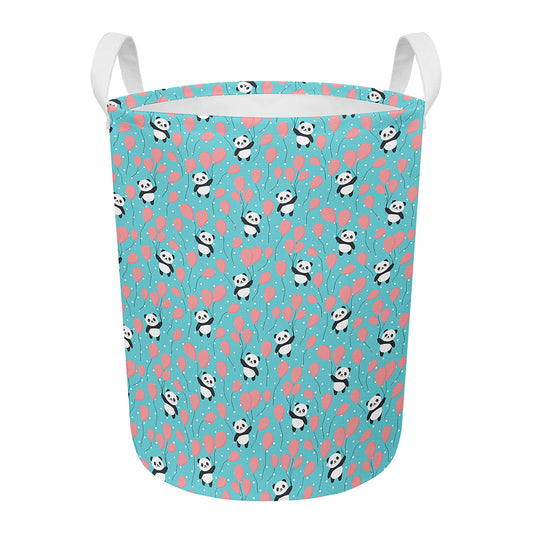 Cute Panda And Balloon Pattern Print Round Laundry Basket