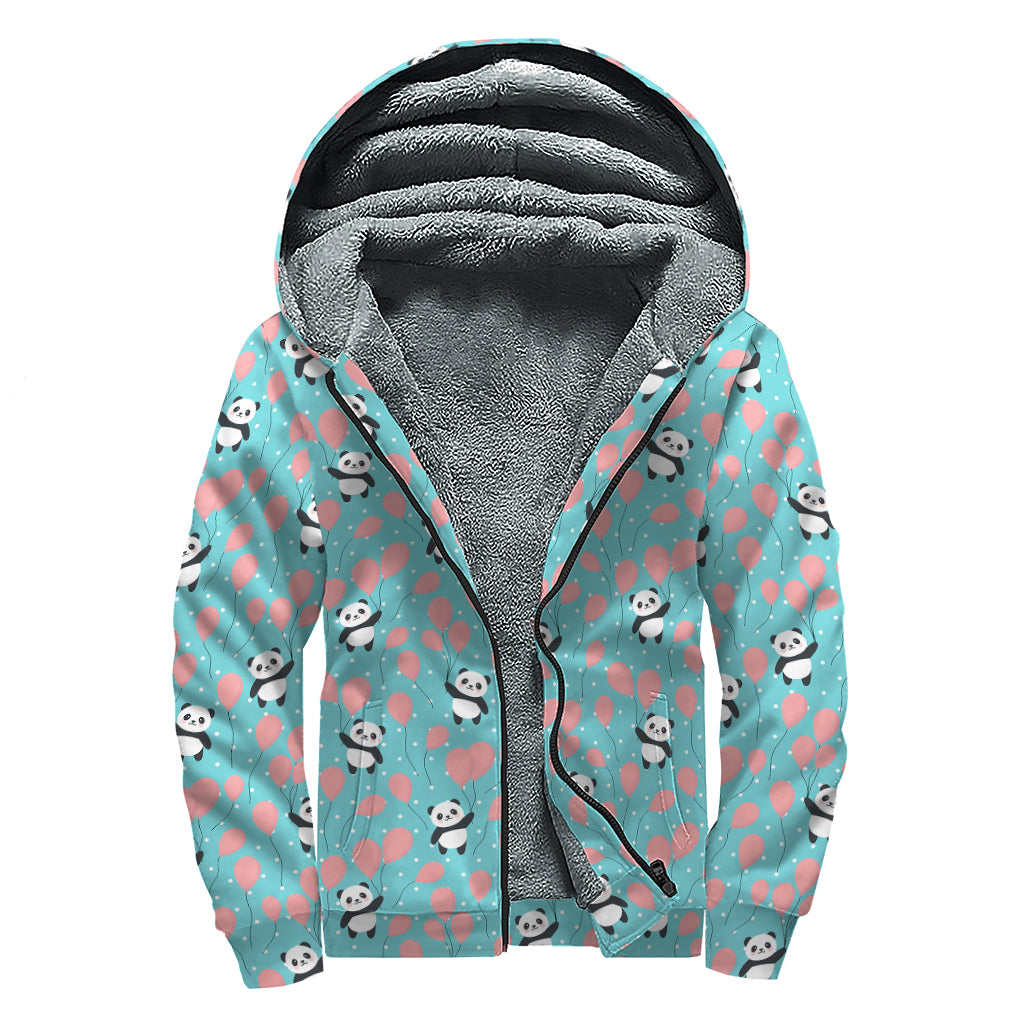 Cute Panda And Balloon Pattern Print Sherpa Lined Zip Up Hoodie