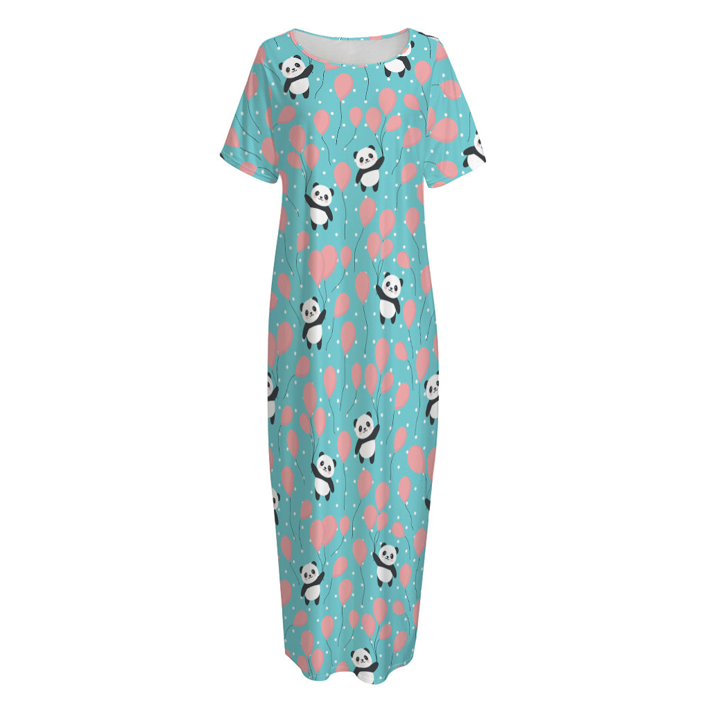 Cute Panda And Balloon Pattern Print Short Sleeve Long Nightdress