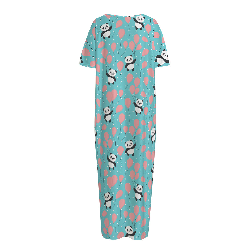 Cute Panda And Balloon Pattern Print Short Sleeve Long Nightdress