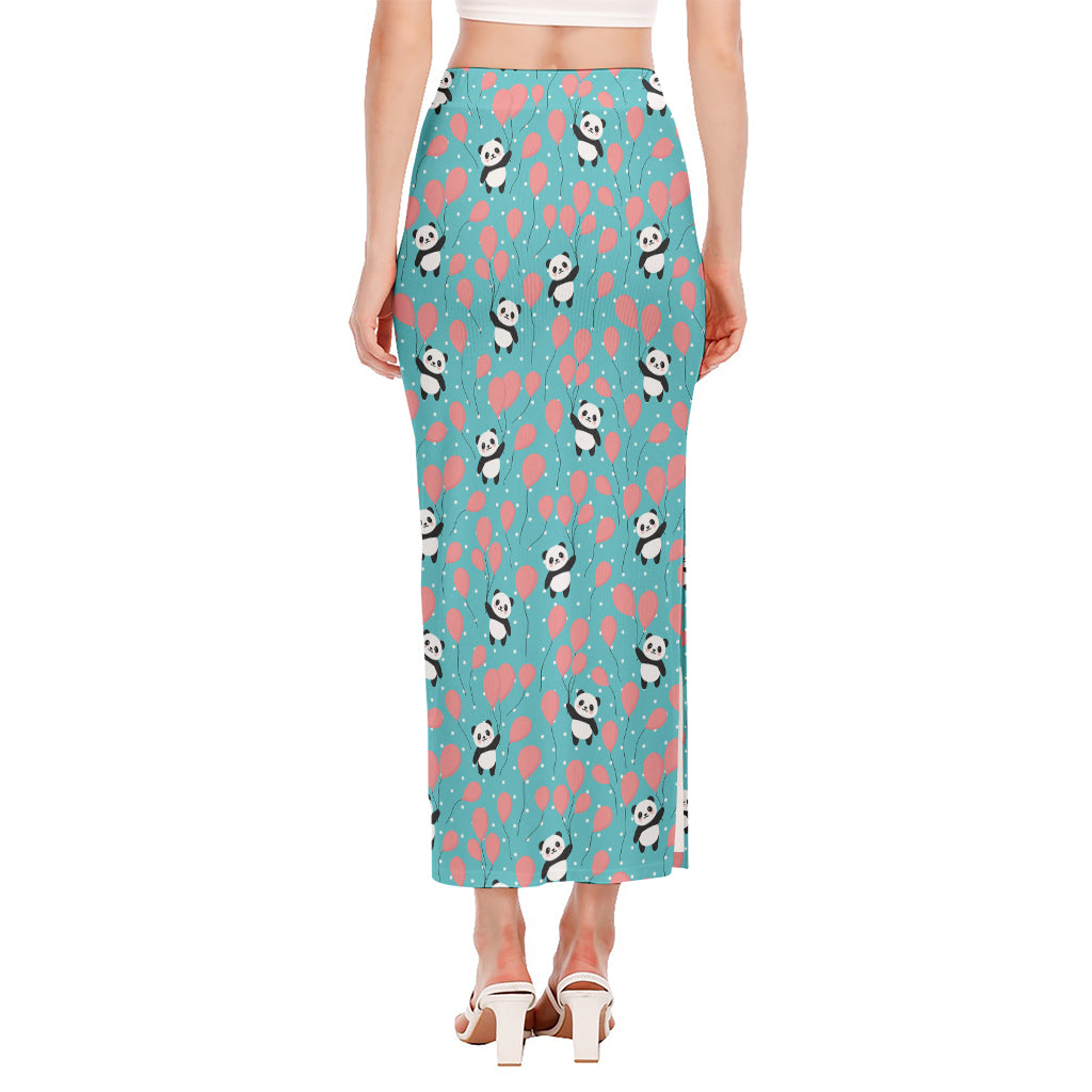 Cute Panda And Balloon Pattern Print Side Slit Maxi Skirt