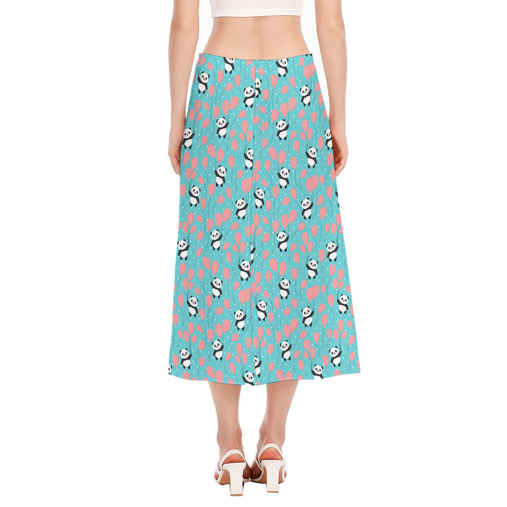 Cute Panda And Balloon Pattern Print Side Slit Midi Skirt
