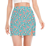 Cute Panda And Balloon Pattern Print Side Slit Mini Skirt
