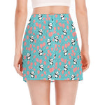 Cute Panda And Balloon Pattern Print Side Slit Mini Skirt