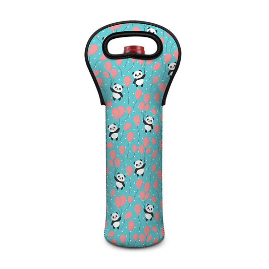 Cute Panda And Balloon Pattern Print Single Neoprene Wine Tote