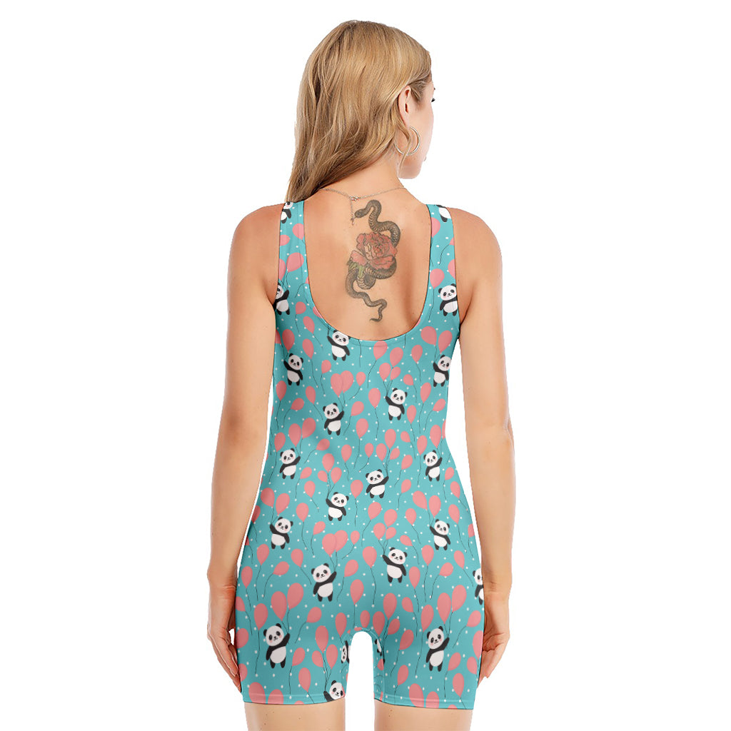 Cute Panda And Balloon Pattern Print Sleeveless One Piece Swimsuit