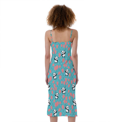 Cute Panda And Balloon Pattern Print Slim Fit Midi Cami Dress