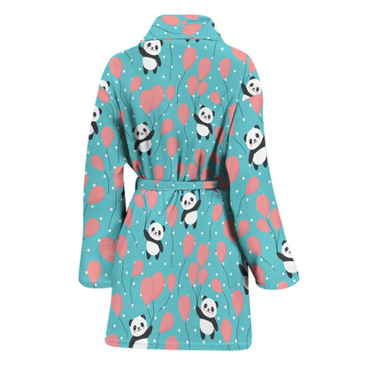 Cute Panda And Balloon Pattern Print Women's Bathrobe