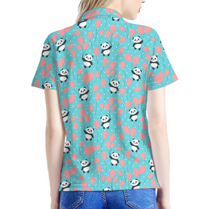 Cute Panda And Balloon Pattern Print Women's Polo Shirt