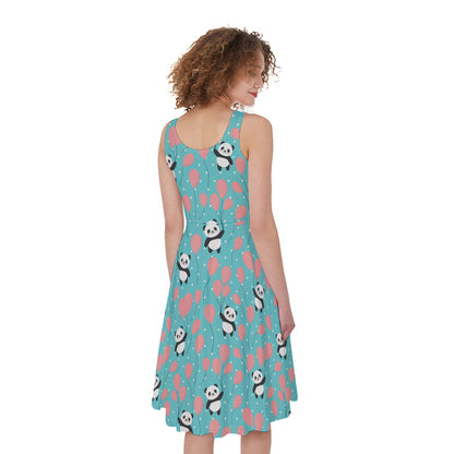 Cute Panda And Balloon Pattern Print Women's Sleeveless Dress