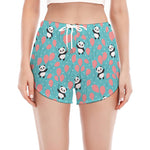 Cute Panda And Balloon Pattern Print Women's Split Running Shorts