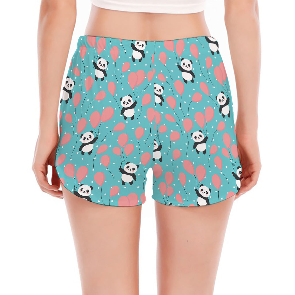 Cute Panda And Balloon Pattern Print Women's Split Running Shorts