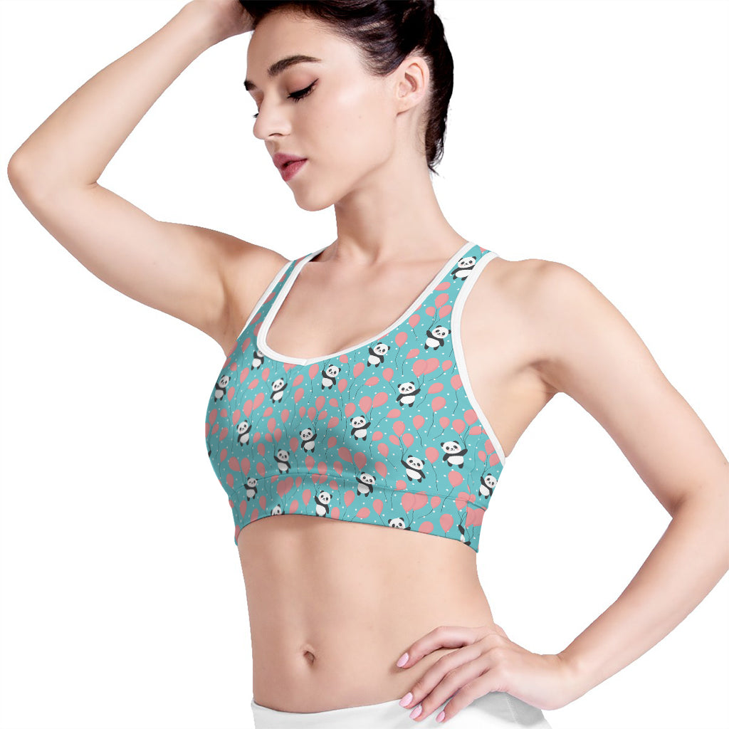 Cute Panda And Balloon Pattern Print Women's Sports Bra