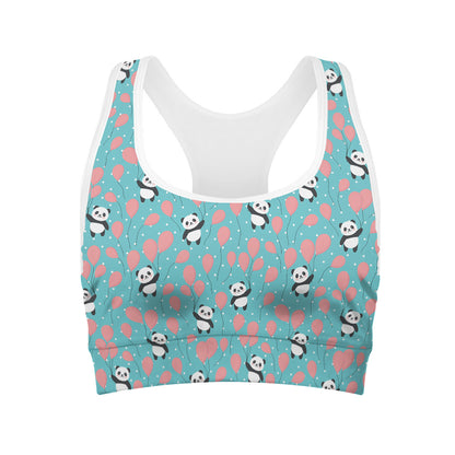 Cute Panda And Balloon Pattern Print Women's Sports Bra