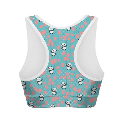 Cute Panda And Balloon Pattern Print Women's Sports Bra