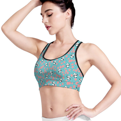 Cute Panda And Balloon Pattern Print Women's Sports Bra