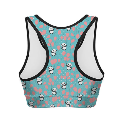 Cute Panda And Balloon Pattern Print Women's Sports Bra