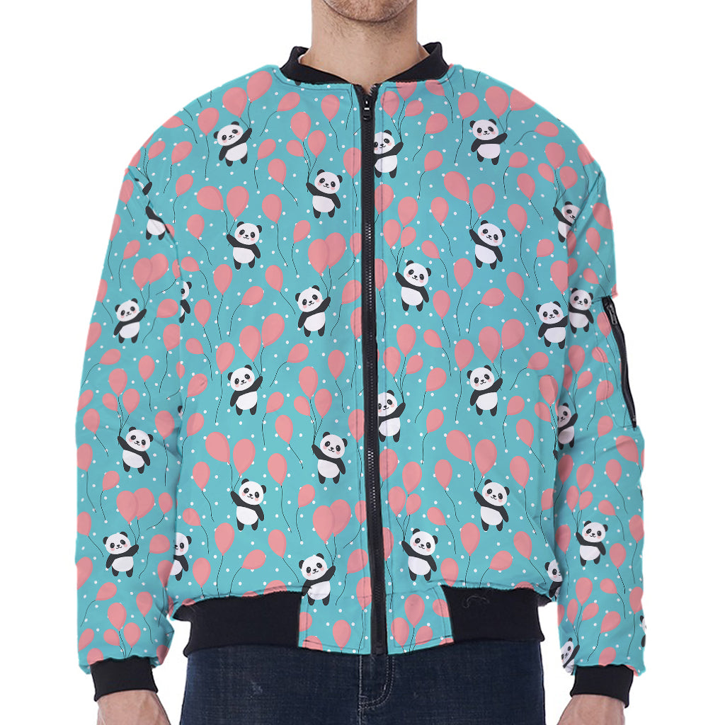 Cute Panda And Balloon Pattern Print Zip Sleeve Bomber Jacket