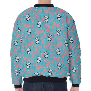 Cute Panda And Balloon Pattern Print Zip Sleeve Bomber Jacket