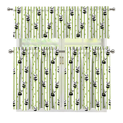 Cute Panda And Bamboo Pattern Print 3 Piece Kitchen Curtains