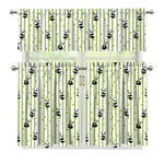 Cute Panda And Bamboo Pattern Print 3 Piece Kitchen Curtains