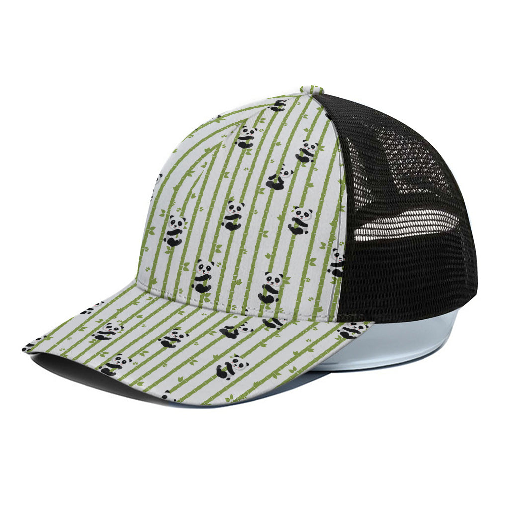 Cute Panda And Bamboo Pattern Print Black Mesh Trucker Cap