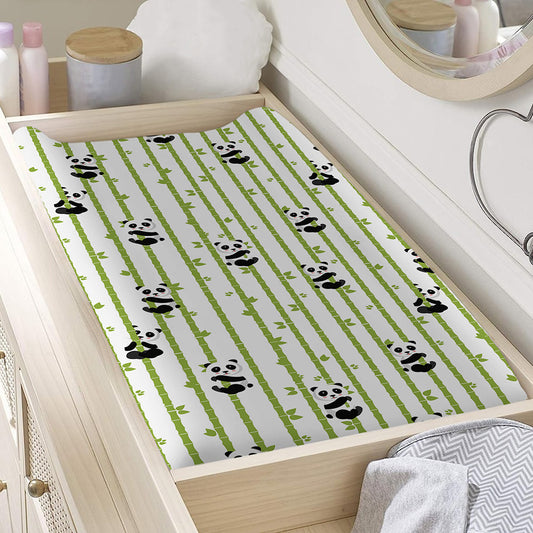 Cute Panda And Bamboo Pattern Print Changing Pad Cover