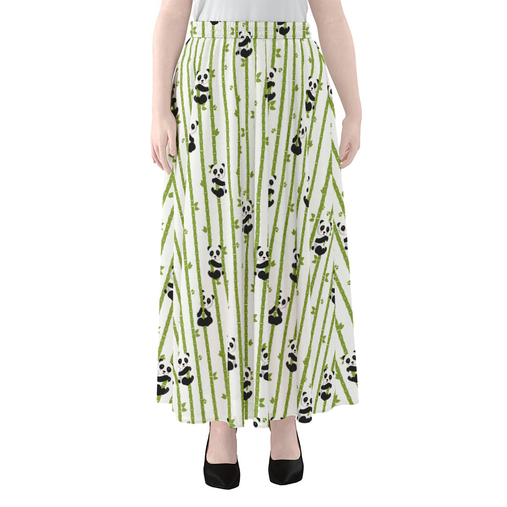 Cute Panda And Bamboo Pattern Print Chiffon Maxi Skirt