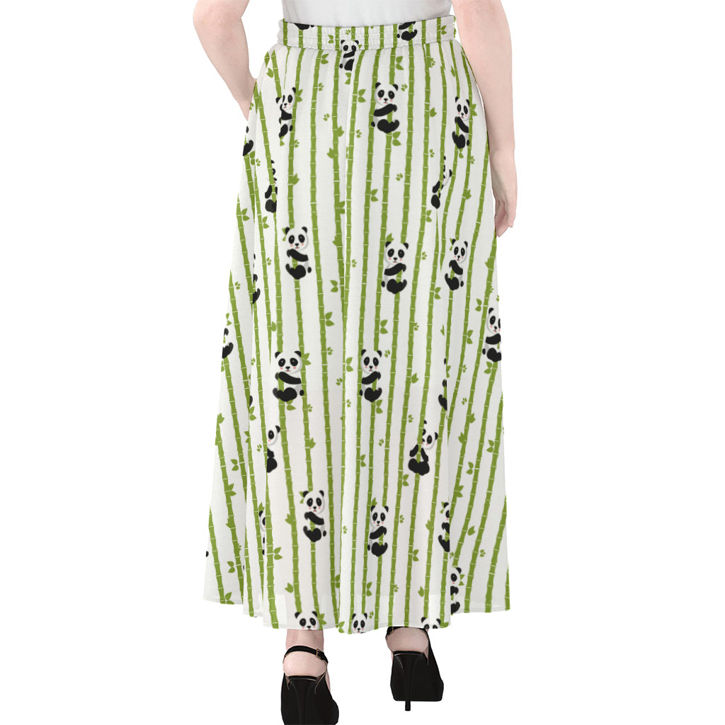 Cute Panda And Bamboo Pattern Print Chiffon Maxi Skirt