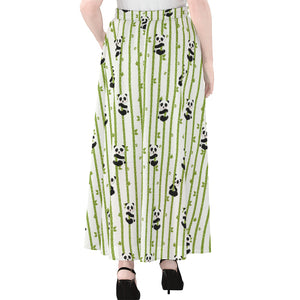 Cute Panda And Bamboo Pattern Print Chiffon Maxi Skirt