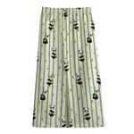 Cute Panda And Bamboo Pattern Print Cotton Front Slit Maxi Skirt