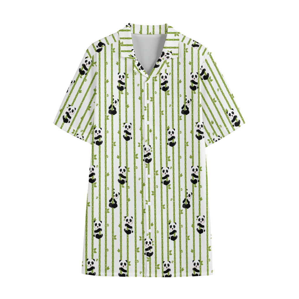 Cute Panda And Bamboo Pattern Print Cotton Hawaiian Shirt