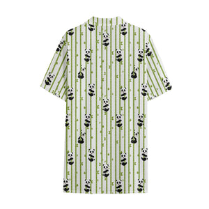 Cute Panda And Bamboo Pattern Print Cotton Hawaiian Shirt