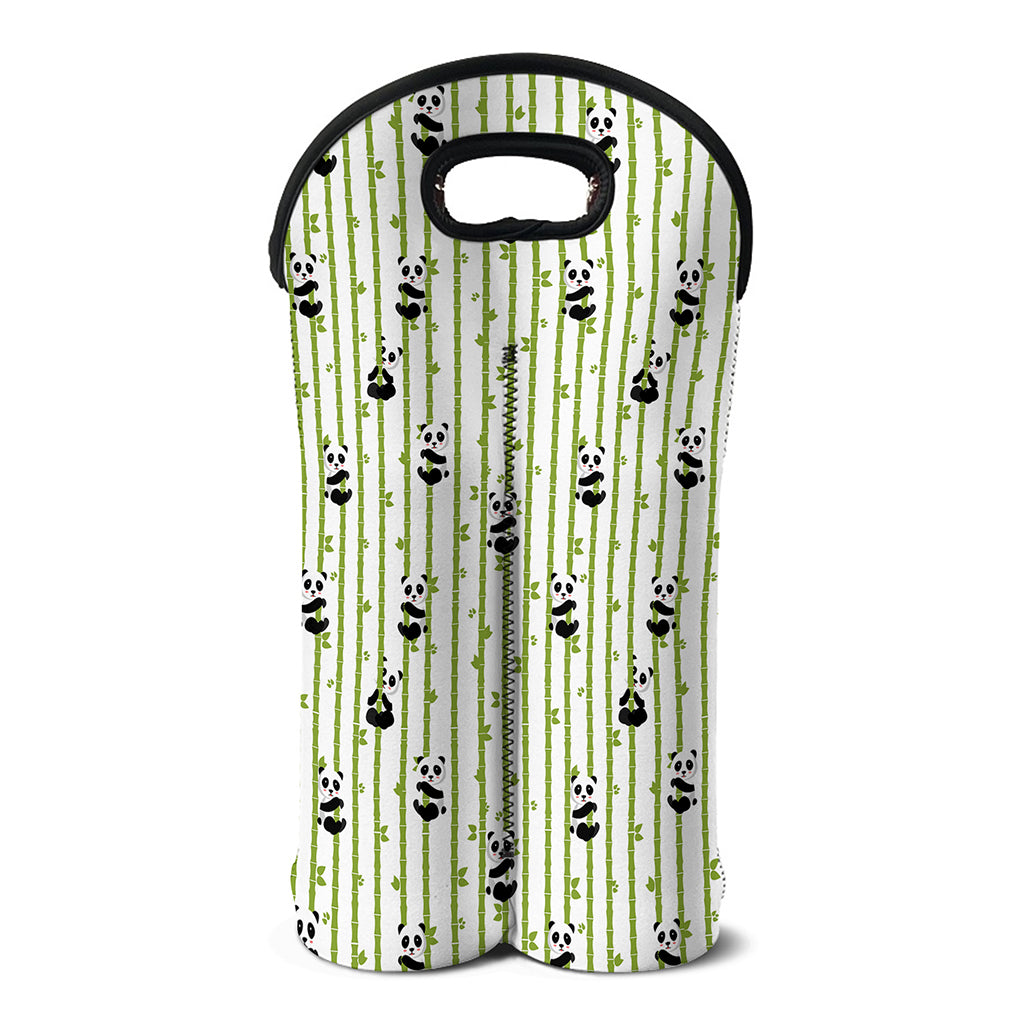 Cute Panda And Bamboo Pattern Print Double Neoprene Wine Tote